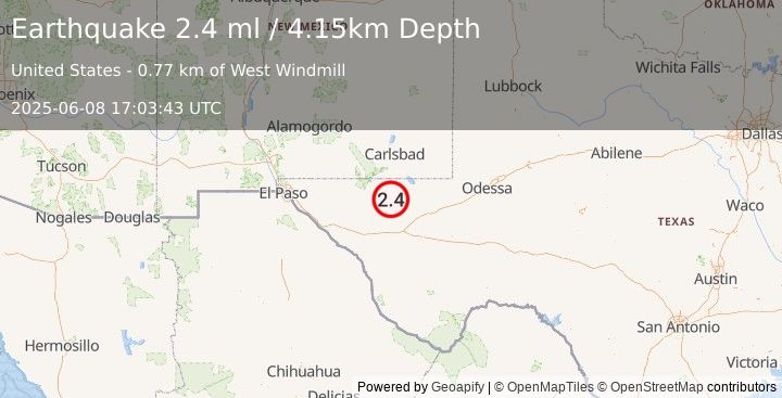 Earthquake 58 km S of Whites City, New Mexico (2.4 ml) (2025-06-08 17:03:43 UTC)