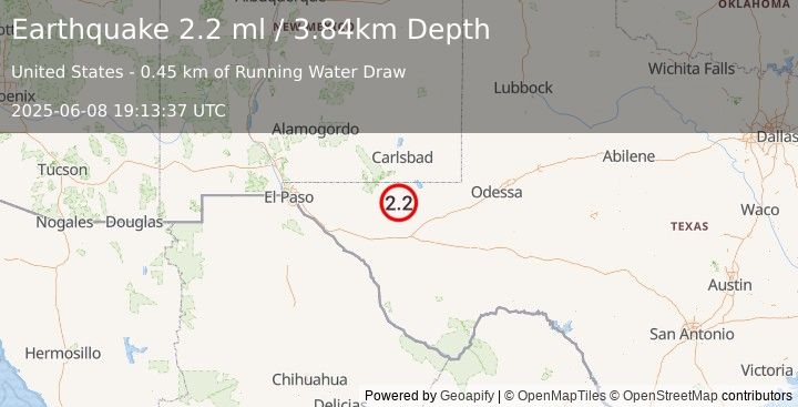 Earthquake 59 km S of Whites City, New Mexico (2.2 ml) (2025-06-08 19:13:37 UTC)