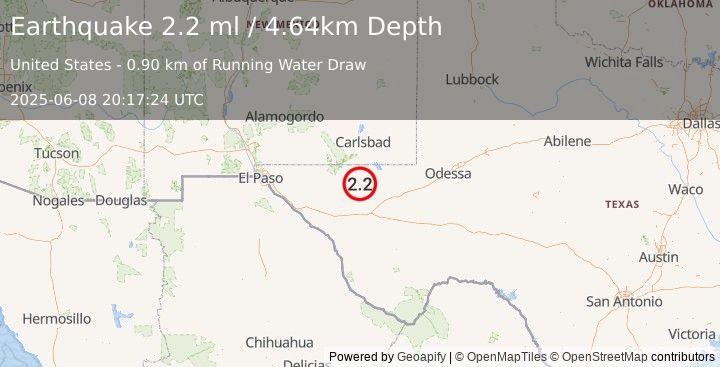 Earthquake 58 km S of Whites City, New Mexico (2.2 ml) (2025-06-08 20:17:24 UTC)