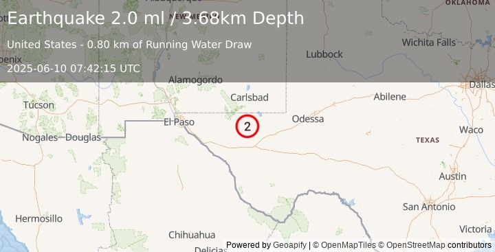 Earthquake 59 km S of Whites City, New Mexico (2.0 ml) (2025-06-10 07:42:15 UTC)