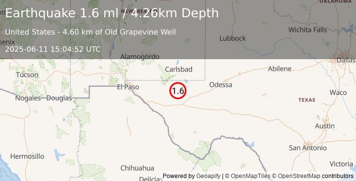 Earthquake 56 km NW of Toyah, Texas (1.6 ml) (2025-06-11 15:04:52 UTC)