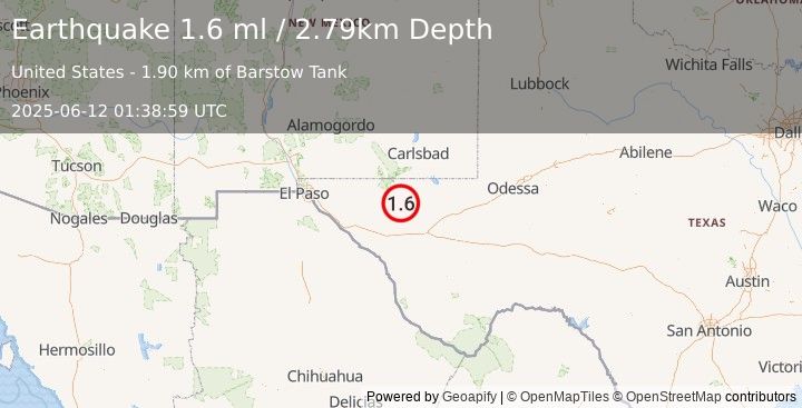 Earthquake 64 km NNE of Van Horn, Texas (1.6 ml) (2025-06-12 01:38:59 UTC)