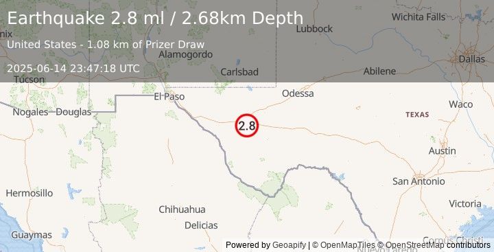 Earthquake 24 km W of Balmorhea, Texas (2.8 ml) (2025-06-14 23:47:18 UTC)