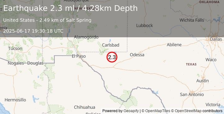 Earthquake 51 km W of Mentone, Texas (2.3 ml) (2025-06-17 19:30:18 UTC)