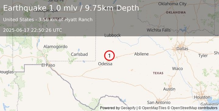 Earthquake 34 km NW of Stanton, Texas (1.0 mlv) (2025-06-17 22:50:26 UTC)