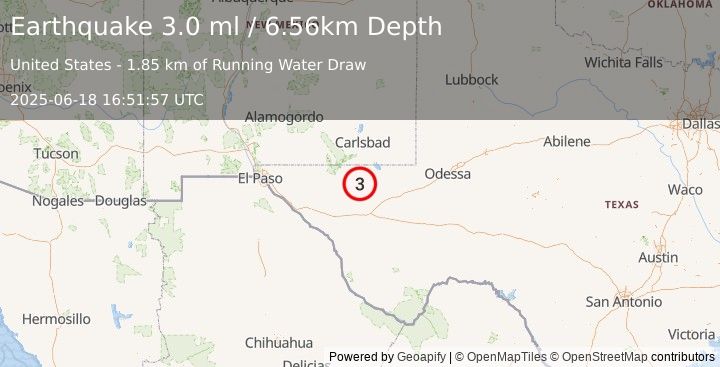 Earthquake 58 km S of Whites City, New Mexico (3.0 ml) (2025-06-18 16:51:57 UTC)