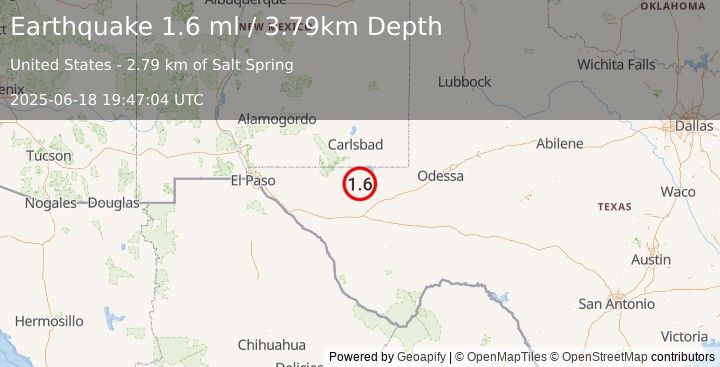 Earthquake 50 km W of Mentone, Texas (1.6 ml) (2025-06-18 19:47:04 UTC)
