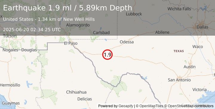 Earthquake 7 km NNW of Balmorhea, Texas (1.9 ml) (2025-06-20 02:34:25 UTC)