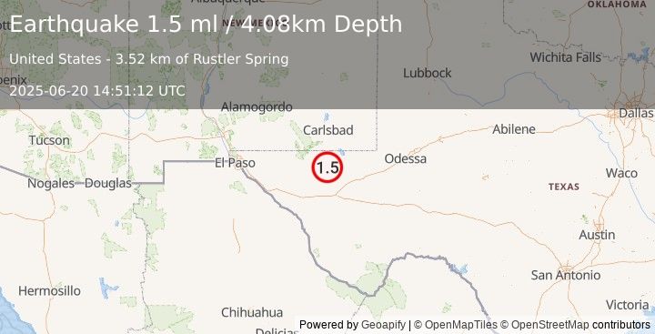 Earthquake 57 km SSE of Whites City, New Mexico (1.5 ml) (2025-06-20 14:51:12 UTC)