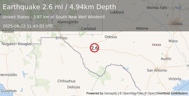 Earthquake 6 km NNE of Balmorhea, Texas (2.6 ml) (2025-06-22 11:43:01 UTC)