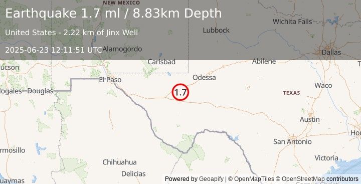 Earthquake 15 km SE of Lindsay, Texas (1.7 ml) (2025-06-23 12:11:51 UTC)