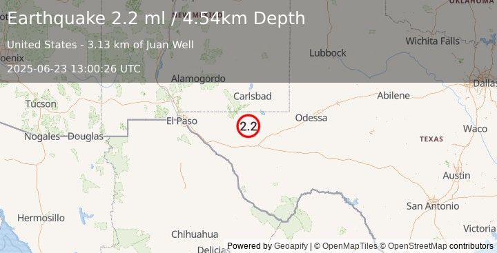 Earthquake 60 km S of Whites City, New Mexico (2.1 ml) (2025-06-23 13:00:27 UTC)