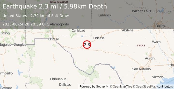 Earthquake 8 km ESE of Lindsay, Texas (2.3 ml) (2025-06-24 20:20:59 UTC)