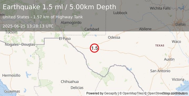 Earthquake 26 km WNW of Balmorhea, Texas (1.6 ml) (2025-06-25 13:28:14 UTC)