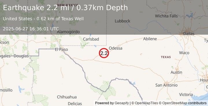 Earthquake 11 km W of Pyote, Texas (2.2 ml) (2025-06-27 16:36:01 UTC)