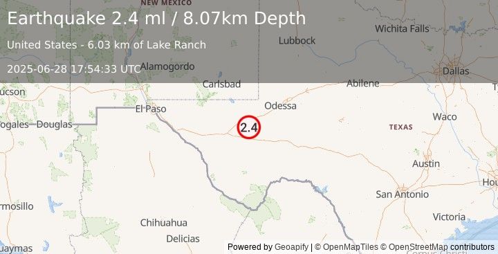 Earthquake 20 km SE of Lindsay, Texas (2.4 ml) (2025-06-28 17:54:33 UTC)