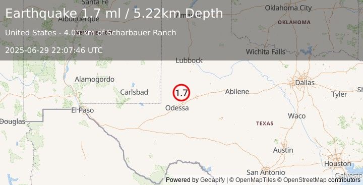 Earthquake 35 km ENE of McKinney Acres, Texas (1.7 ml) (2025-06-29 22:07:47 UTC)