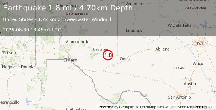 Earthquake 35 km ESE of Malaga, New Mexico (1.8 ml) (2025-06-30 13:48:01 UTC)