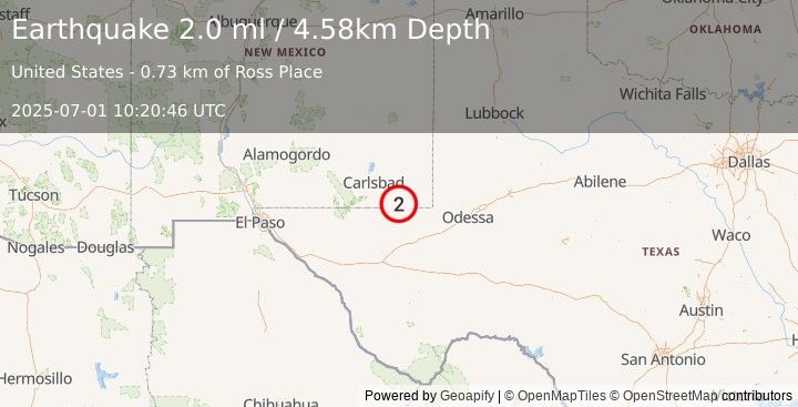Earthquake 36 km ESE of Malaga, New Mexico (2.0 ml) (2025-07-01 10:20:46 UTC)