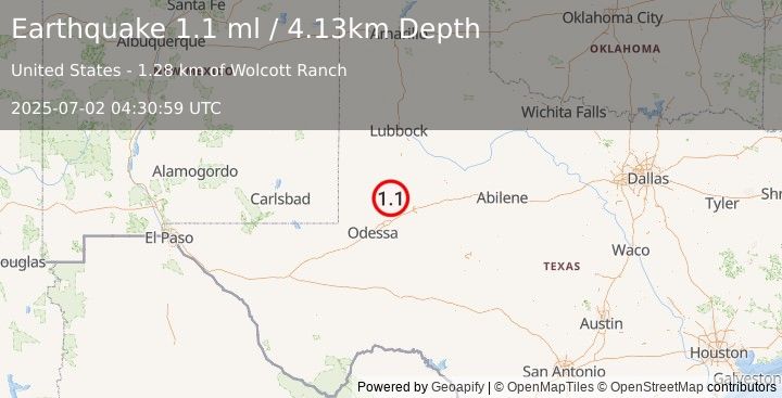 Earthquake 28 km WSW of Ackerly, Texas (1.2 ml) (2025-07-02 04:31:00 UTC)