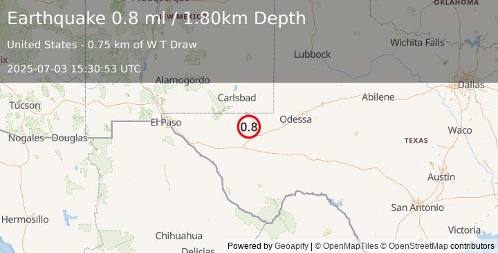 Earthquake 19 km WSW of Mentone, Texas (1.0 ml) (2025-07-03 15:30:52 UTC)