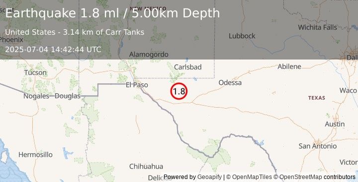Earthquake 56 km NNE of Van Horn, Texas (1.8 ml) (2025-07-04 14:42:44 UTC)