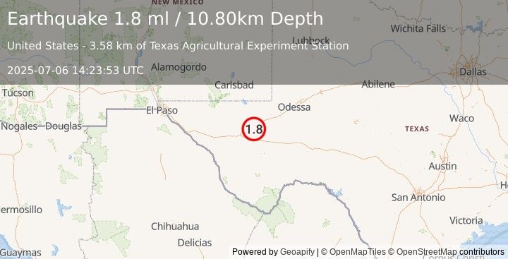 Earthquake 14 km SSW of Lindsay, Texas (1.5 ml) (2025-07-06 14:23:55 UTC)