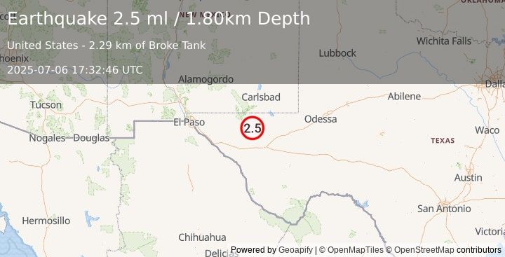 Earthquake 66 km S of Whites City, New Mexico (2.5 ml) (2025-07-06 17:32:46 UTC)