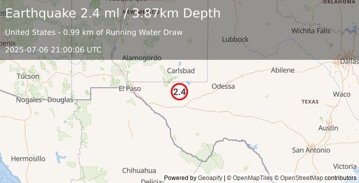 Earthquake 59 km S of Whites City, New Mexico (2.4 ml) (2025-07-06 21:00:06 UTC)
