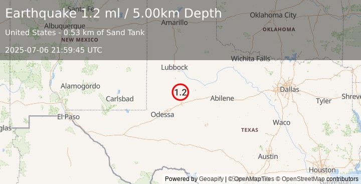 Earthquake 16 km SW of Gail, Texas (1.2 ml) (2025-07-06 21:59:45 UTC)