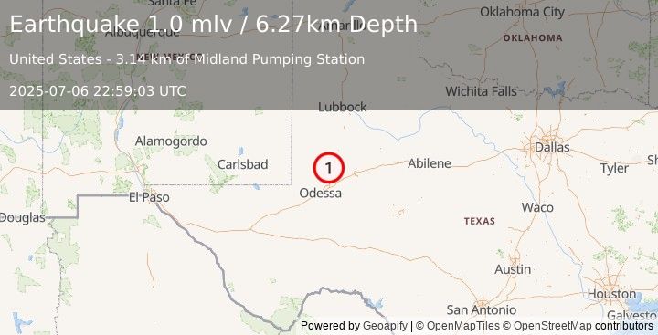 Earthquake 35 km E of McKinney Acres, Texas (1.0 mlv) (2025-07-06 22:59:03 UTC)