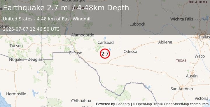 Earthquake 52 km S of Whites City, New Mexico (2.7 ml) (2025-07-07 12:46:50 UTC)