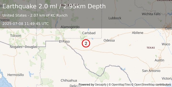 Earthquake 65 km S of Whites City, New Mexico (2.0 ml) (2025-07-08 11:49:45 UTC)