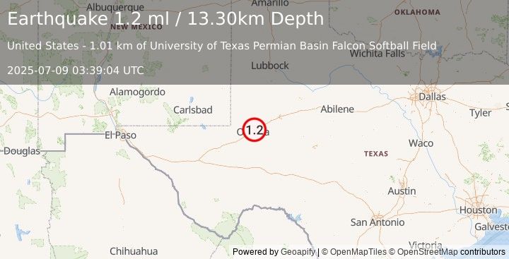 Earthquake 7 km NE of Odessa, Texas (1.2 ml) (2025-07-09 03:39:04 UTC)