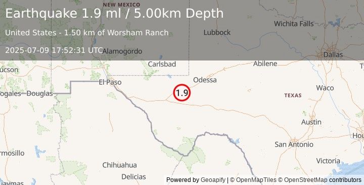 Earthquake 19 km SSE of Lindsay, Texas (1.9 mlv) (2025-07-09 17:52:20 UTC)