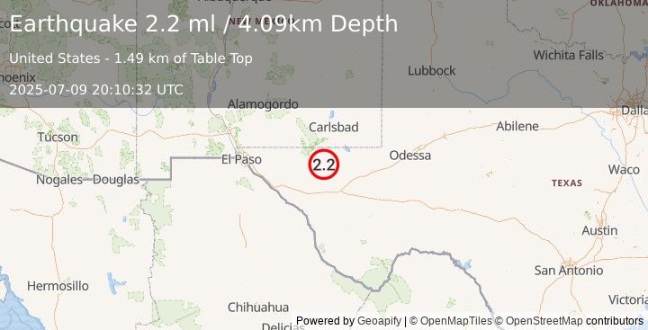 Earthquake 60 km S of Whites City, New Mexico (2.2 ml) (2025-07-09 20:10:32 UTC)