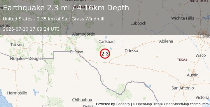 Earthquake 57 km S of Whites City, New Mexico (2.3 ml) (2025-07-10 17:09:24 UTC)