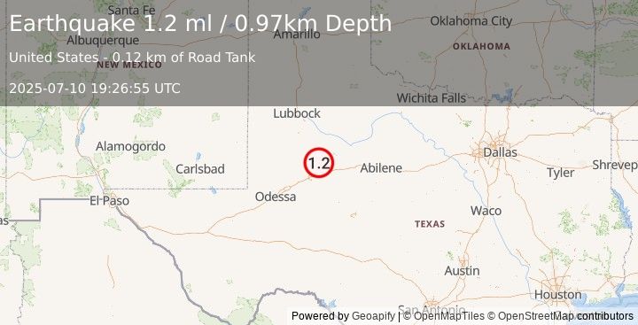 Earthquake 27 km SSE of Gail, Texas (1.2 ml) (2025-07-10 19:26:55 UTC)