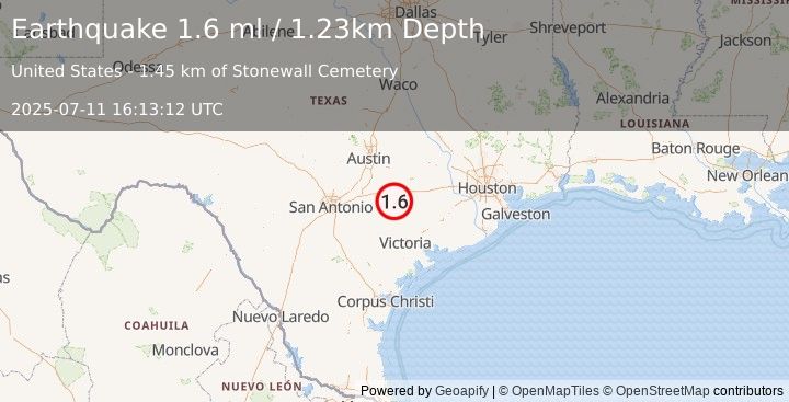 Earthquake 9 km SW of Moulton, Texas (1.6 ml) (2025-07-11 16:13:12 UTC)