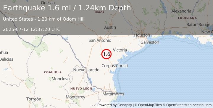 Earthquake 13 km S of Pawnee, Texas (1.6 ml) (2025-07-12 12:37:20 UTC)