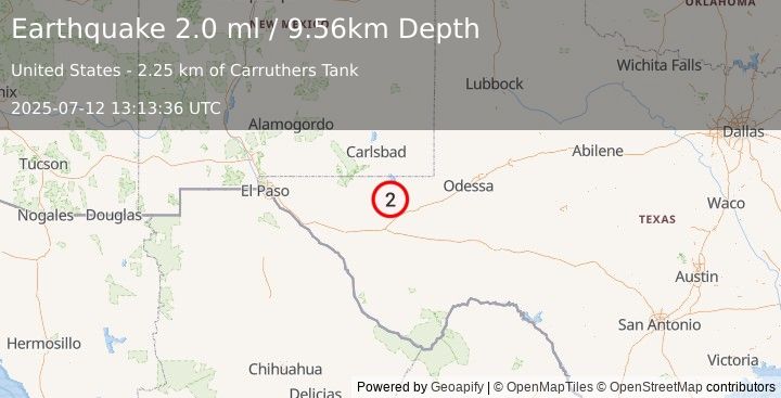 Earthquake 34 km WSW of Mentone, Texas (1.9 ml) (2025-07-12 13:13:37 UTC)