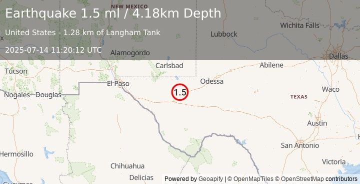 Earthquake 13 km N of Toyah, Texas (1.5 ml) (2025-07-14 11:20:12 UTC)