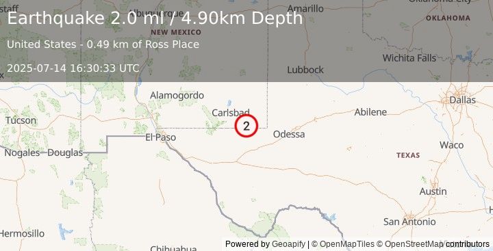 Earthquake 36 km ESE of Malaga, New Mexico (2.0 ml) (2025-07-14 16:30:33 UTC)