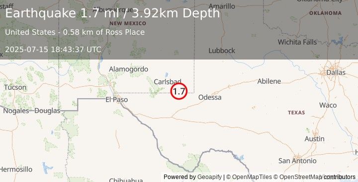 Earthquake 35 km ESE of Malaga, New Mexico (1.9 mlv) (2025-07-15 18:43:36 UTC)