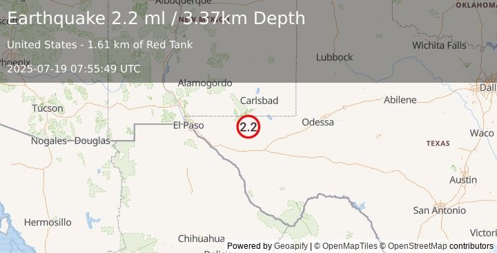 Earthquake 53 km SSW of Whites City, New Mexico (2.2 ml) (2025-07-19 07:55:49 UTC)