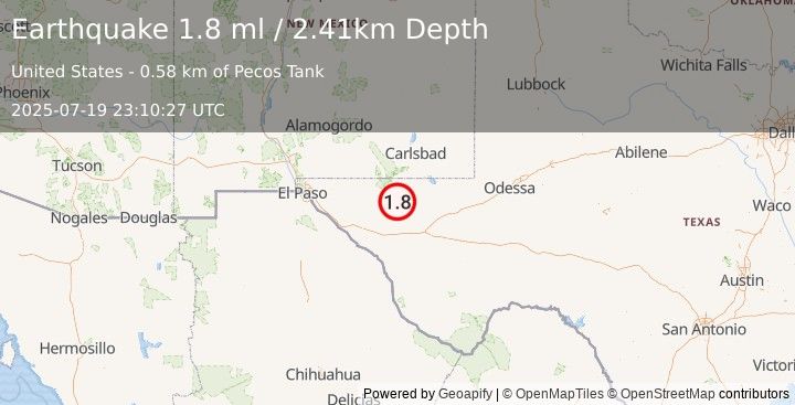 Earthquake 65 km NNE of Van Horn, Texas (1.8 ml) (2025-07-19 23:10:27 UTC)
