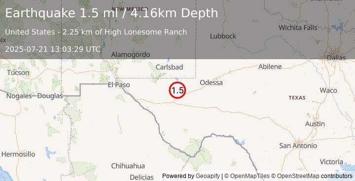Earthquake 25 km NNW of Toyah, Texas (1.5 ml) (2025-07-21 13:03:29 UTC)