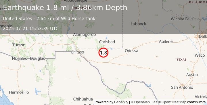 Earthquake 51 km SSW of Whites City, New Mexico (1.8 ml) (2025-07-21 15:53:39 UTC)