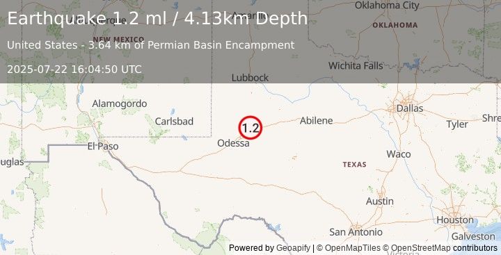Earthquake 14 km NNW of Stanton, Texas (1.2 ml) (2025-07-22 16:04:50 UTC)