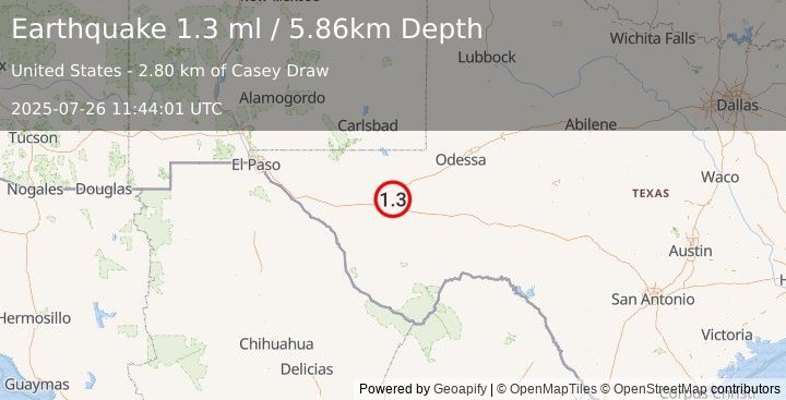Earthquake 17 km N of Balmorhea, Texas (1.3 ml) (2025-07-26 11:44:01 UTC)